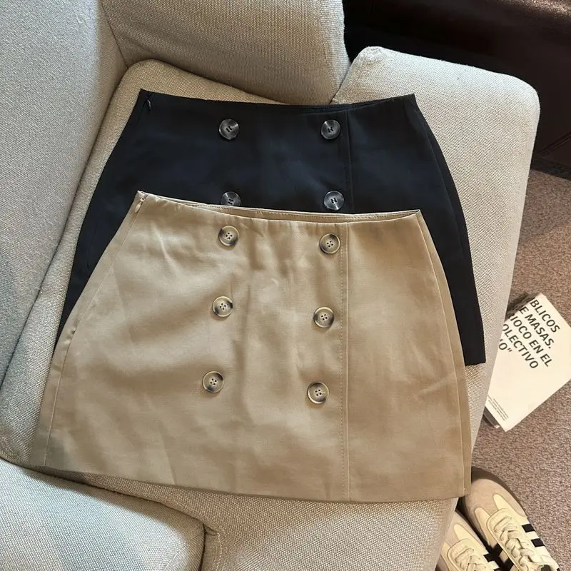 2026 Spring Summer High Waist Suit Skirt Women Double Breasted Bodycon A Line Mini Skirt Anti Exposure Fashion Streetwear