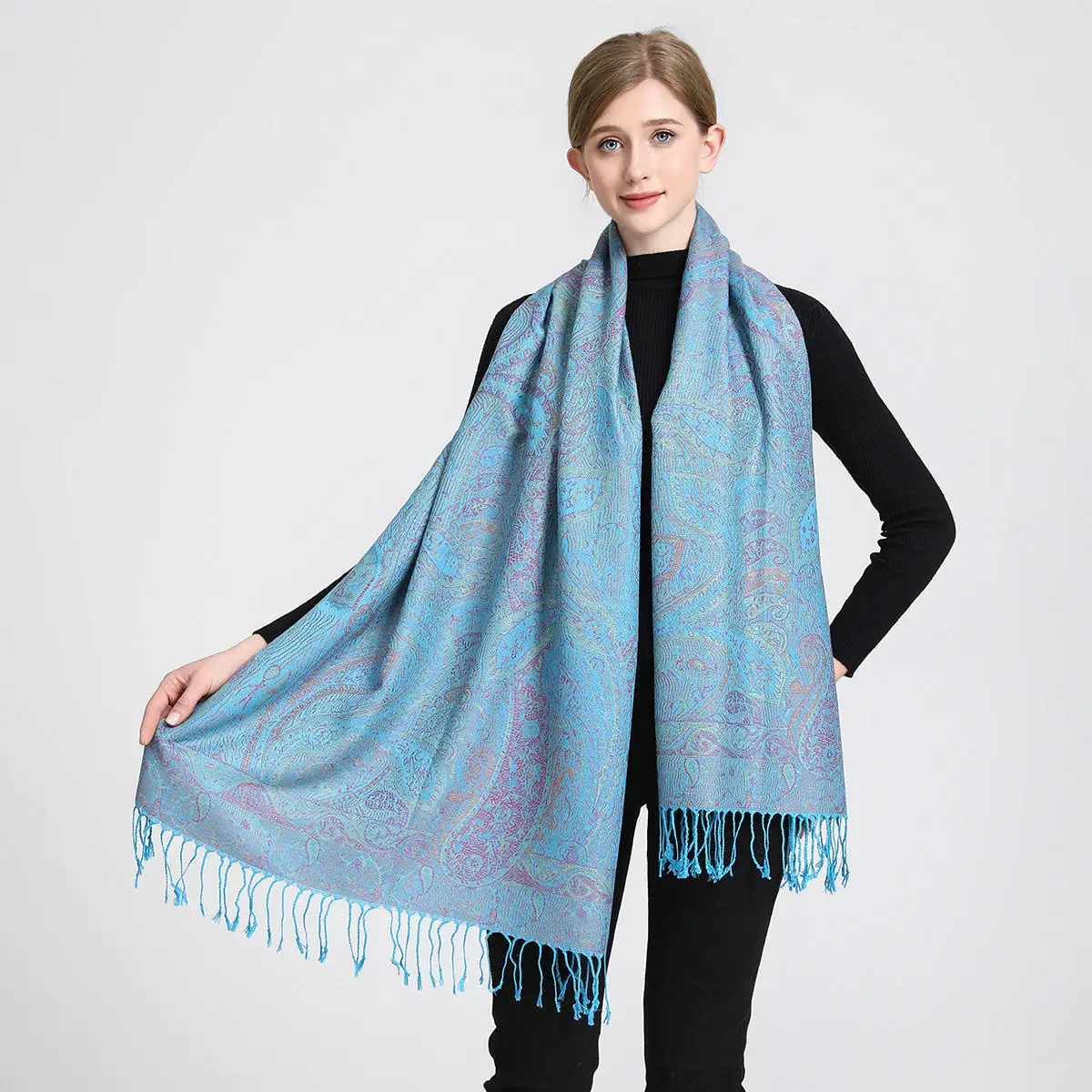 Tassel Blanket Design Thick Pashmina New Winter Warm Shawl Wrap Cashmere Scarf Women Neckerchief Poncho Stoles 2024