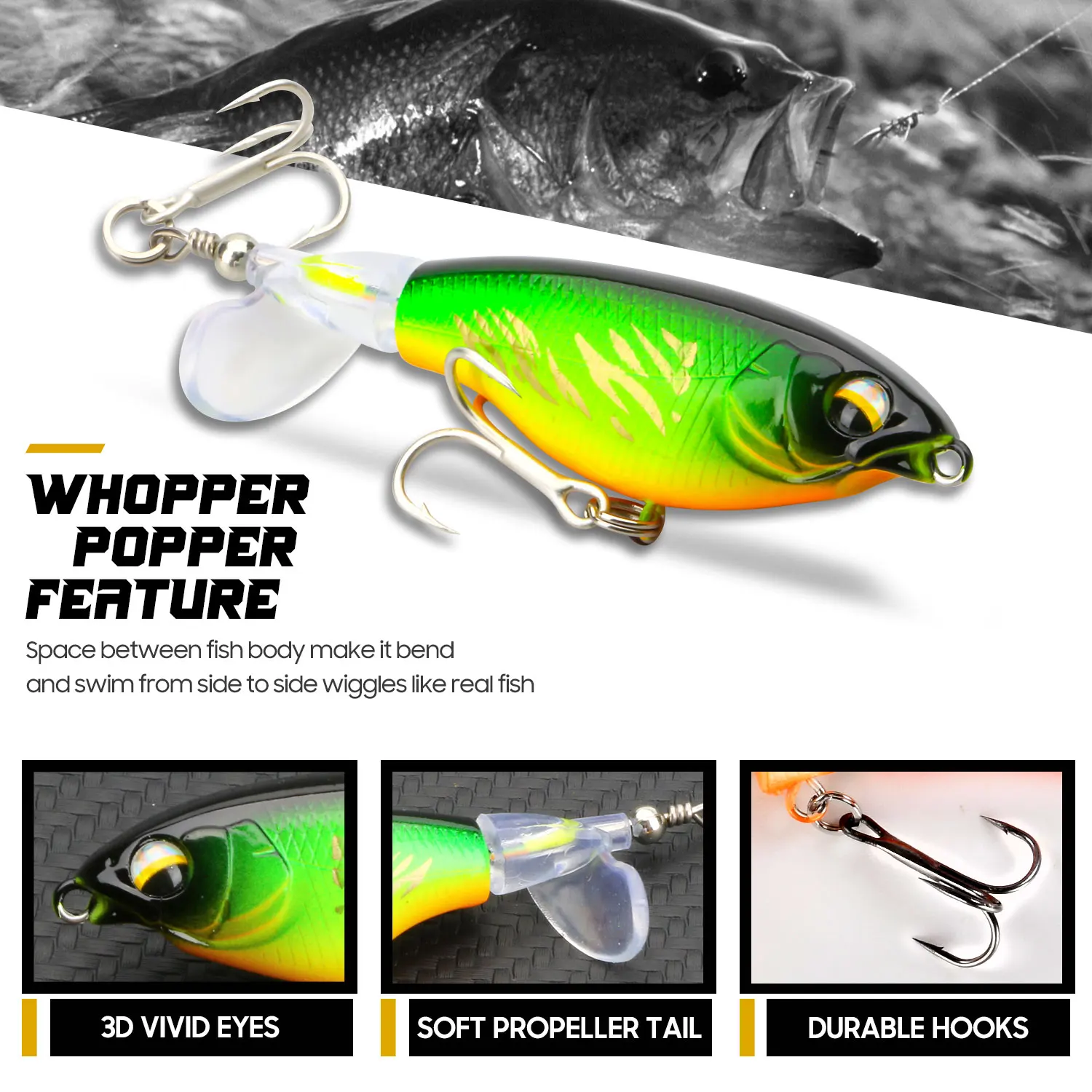 Kmer Topwater Whopper Plopper Popper señuelo de pesca Zander Pike, cebos de pesca giratorios, aparejos de pesca Crankbait Wobblers Propeller