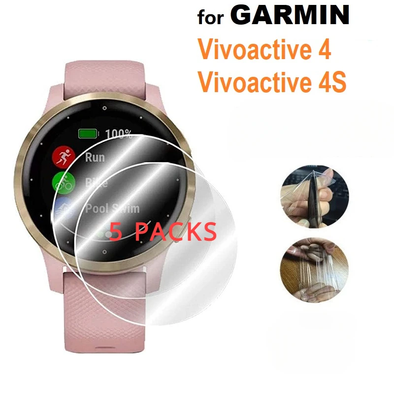 5 Packs Protective Soft Hydrogel Films for Garmin Vivoactive 4 / 4S / active 3 / 3 music Clear Screen Protectors