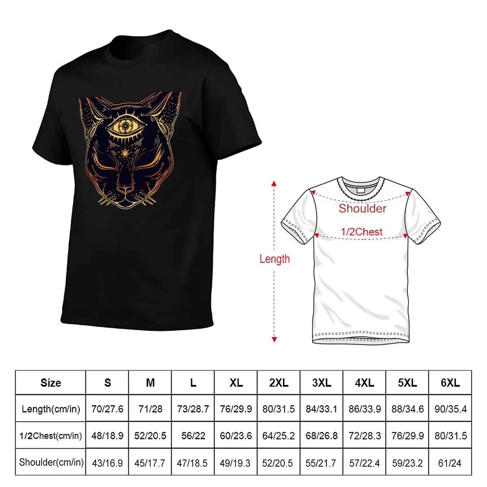 Egyptian Cat with Third Eye Open T-Shirt anime tshirt shirts graphic tee Blouse vintage clothes Men's t-shirt