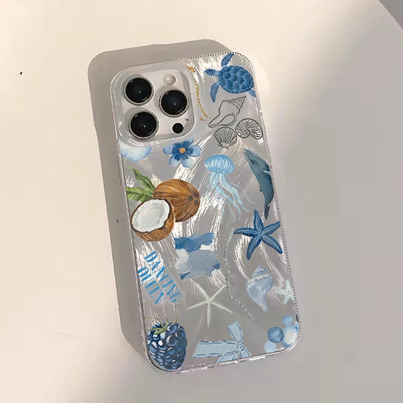 Blue Ocean Beach Shockproof Phone Case for Xiaomi Redmi Note 11 12 12S 13 14 Pro Plus 5G Redmi 12 13C 14C Jellyfish Turtle Cover view 3