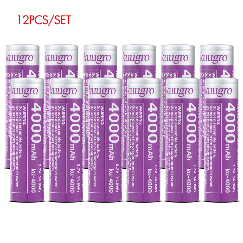 Kuugro ku-4000 18650 batterij met de hoogste capaciteit 4000 mAh 3,7 V 12A oplaadbare batterijen voor zaklampbatterijen
