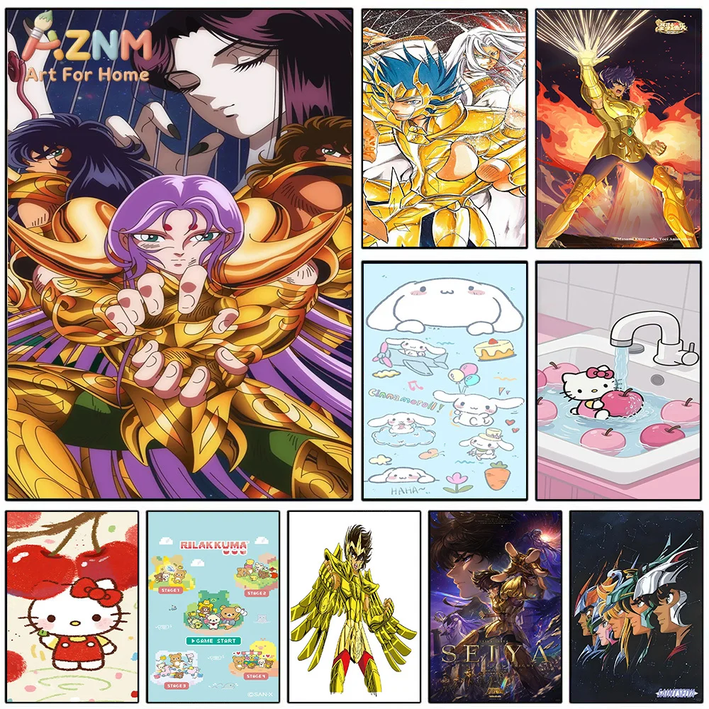 AZNM Saint Seiya Caballeros del Zodíaco Cinnamoroll Hello Kitty Rilakkuma Lienzo Decorativo para Pared Impresión Artística Decoración del Hogar Pintura