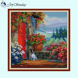 Zestaw do haftu krzyżykowego Flower Courtyard Landscape DIY Handmade Needlework Aida 14 16 11CT Zestaw do haftu igłowego z nadrukiem