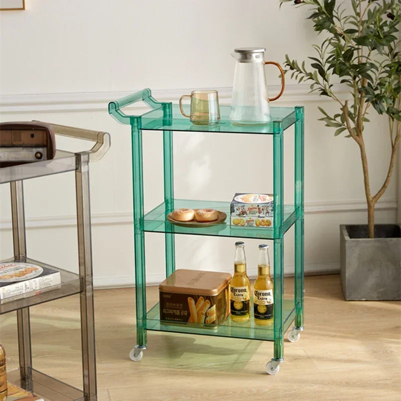 Plastics Transparent Salon Trolleys Serving Storage Waterproof Wheel Cart Square Unusual Muebles