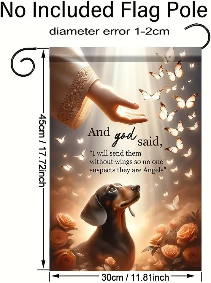 Dog Angel Garden Flag 12x18 Inch Double Sided Dachshund Pet Memorial Garden Flag Religious Butterfly Rose Outdoor Yard House zzo