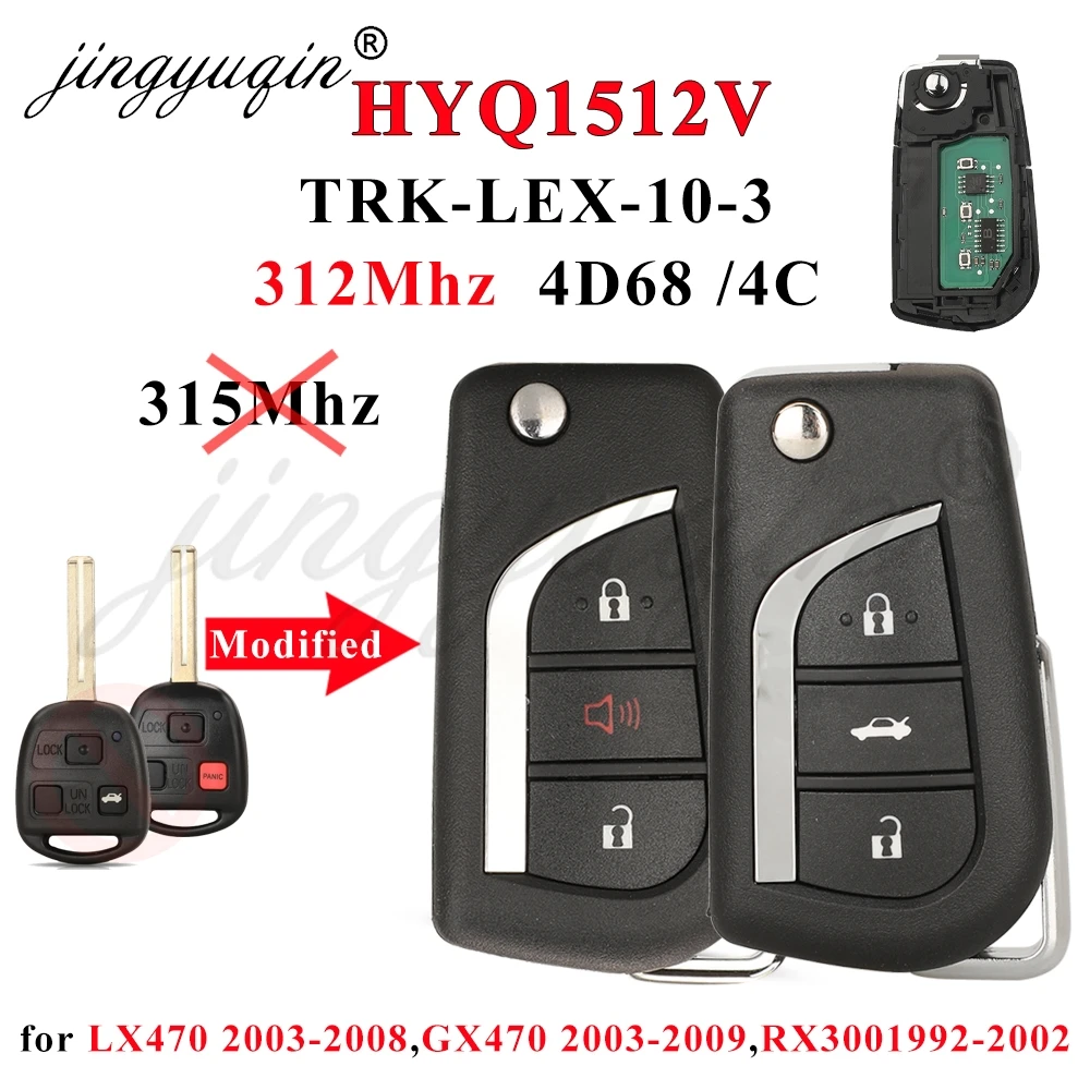 

Модифицированный выкидной ключ-пульт jingyuqin HYQ1512V 312 МГц 4D68/4C для Lexus LX470 GX470 2003-2009, RX300 1992-2002, TRK-LEX-10-3