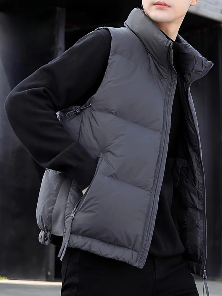 

Мужской пуховый жилет: модная теплая верхняя одежда свободного кроя из полиэфирного волокна с наполнителем из пуха, на молнии