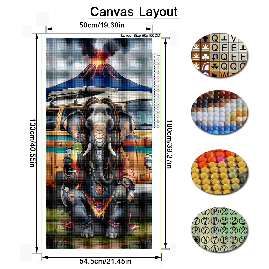 Volcano Bus Elephant New Diy Diamond Arts For Adults Painting Kits Large Size Animal Full Drill Mosaic Embroidery Picture