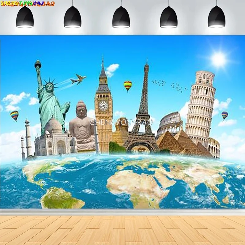السفر حول العالم متصل خلفيات للتصوير الفوتوغرافي FWorld amous معالم عيد ميلاد الطفل صورة خلفية HQ-03