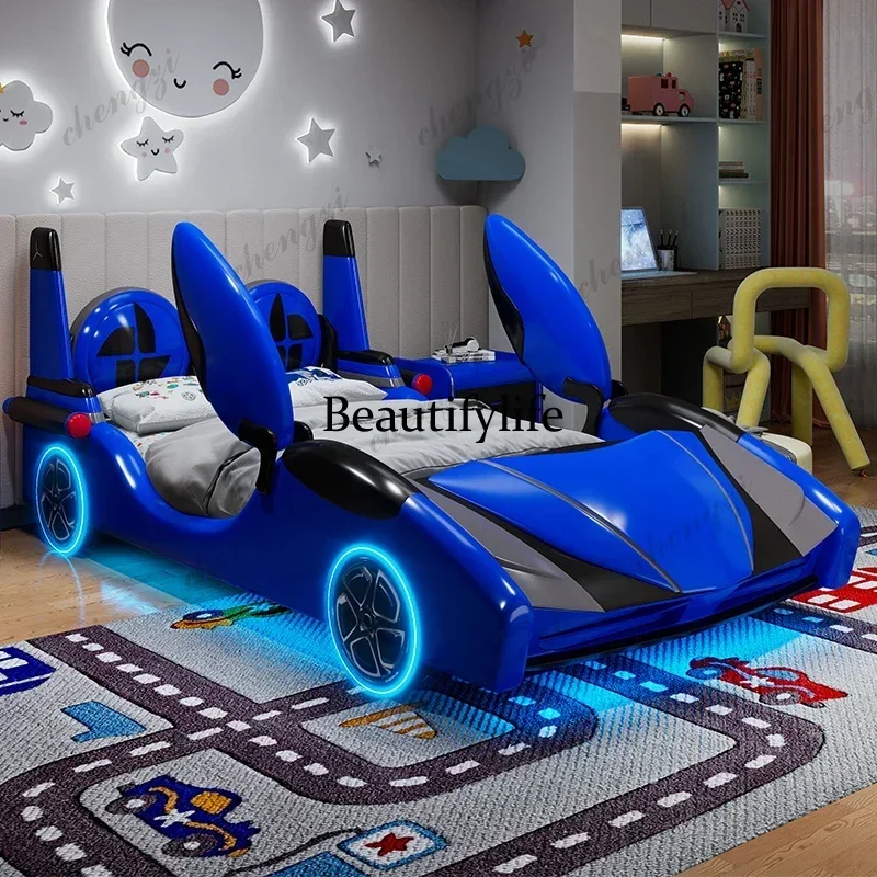 M9344 180x200cm sports car car bed children's bed boy creative multi-function with guardrail solid wood leather bed bedroom set