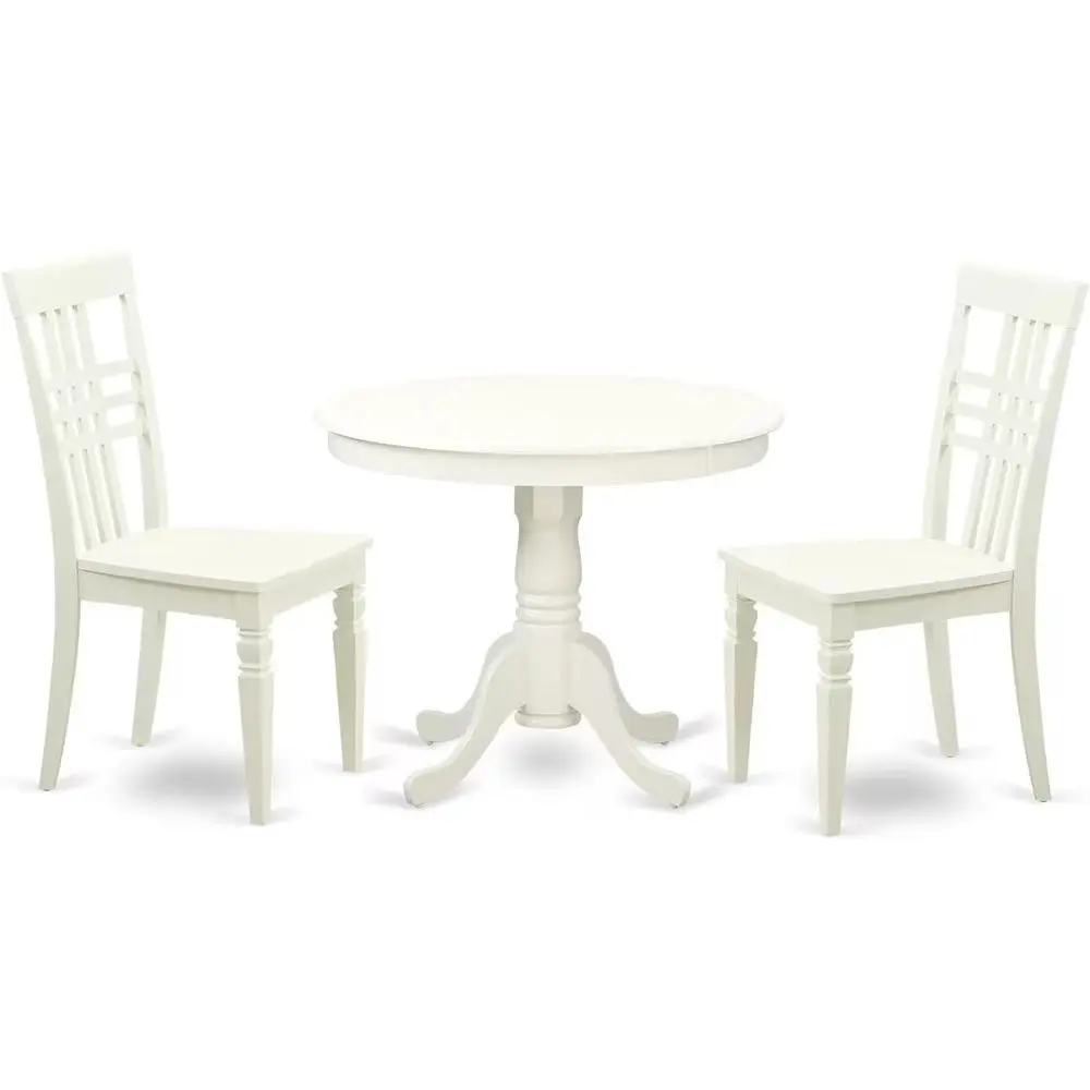 

Обеденный набор из 3 предметов: круглый стол на пьедестале и 2 стула, 36x36, льняной белый, для небольших помещений