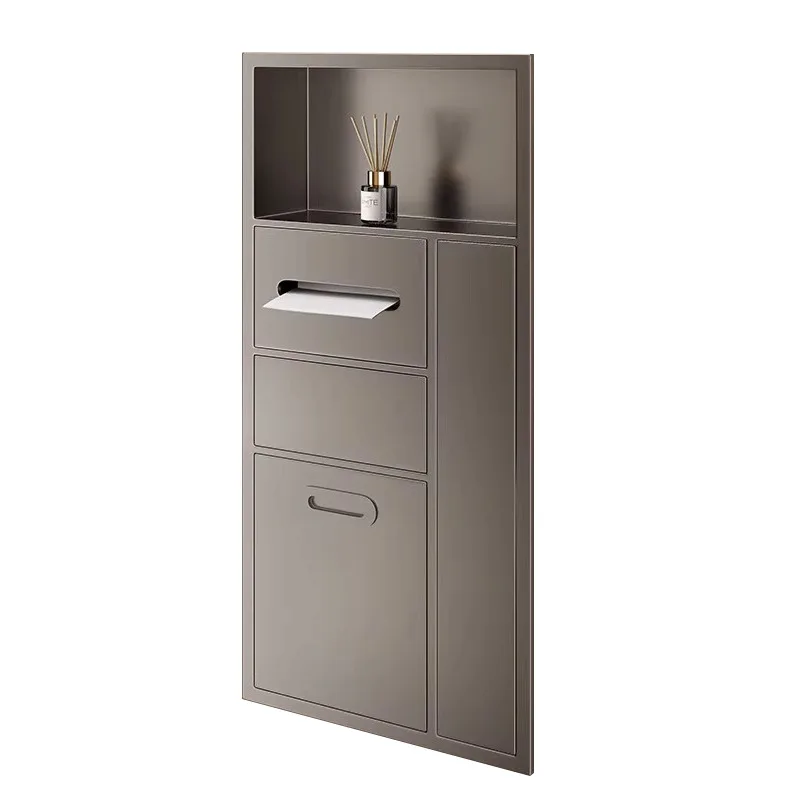 Stainless steel niche toilet bathroom metal embedded trash can cabinet finished toilet side tissue box
