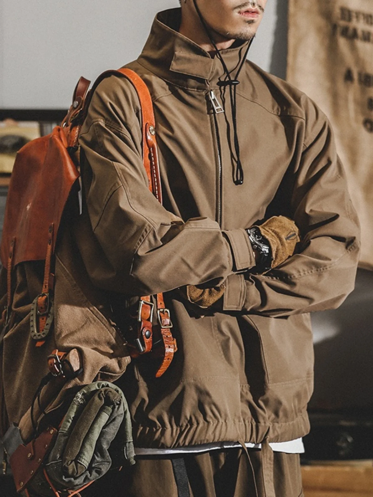 

Ретро-куртка в американском рабочем стиле для мужчин, свободный крой, воротник-стойка, весна-осень-зима, большие размеры, молодежный тренд