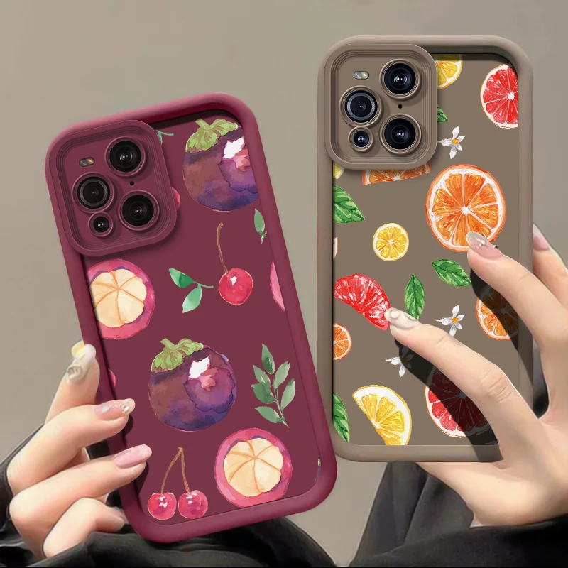 حافظة هاتف غير لامعة مقاومة للصدمات لهاتف OPPO Find X3 Lite X8 X5 Pro F19S F9 F17 F19 Pro Plus F21 غطاء طباعة فاكهة الليمون والكرز والبرتقالي