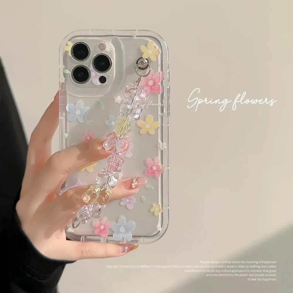 Etui na telefon Ins Style Watercolor Flower Bear Bracelet do iPhone 16 15 14 12 13 11 Pro ProMax Plus Xsmax Shockproof Phone Cover