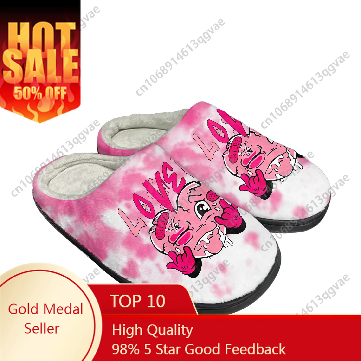 

Pink Loser Lover Pink Drip Heart Home Cotton Slippers Mens Womens Teenager Plush Bedroom Keep Warm Shoes Custom Made Slipper