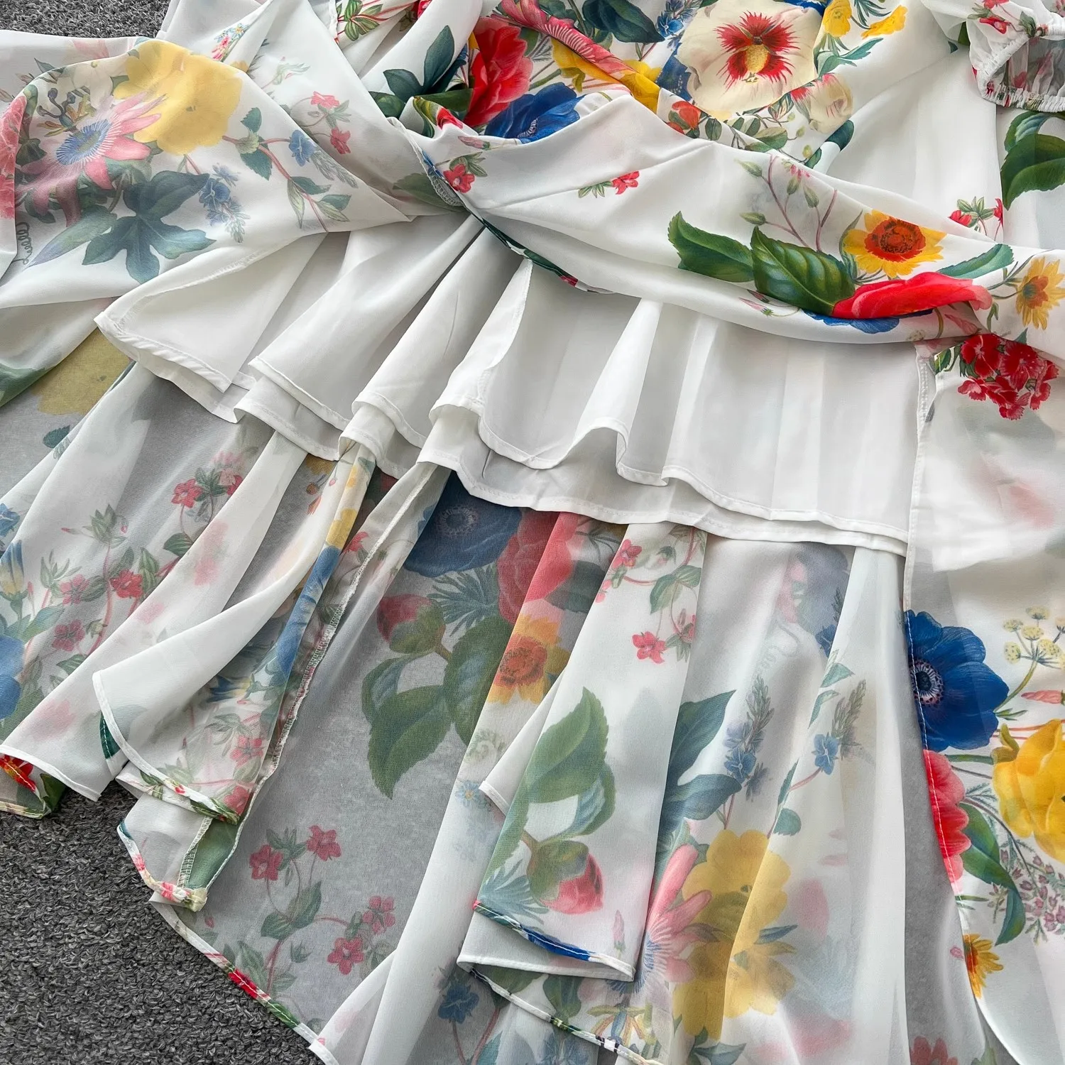 Vestido bohemio de verano con flores para mujer, vestido de vacaciones con lazo y manga larga acampanada, fajas con estampado Floral, bata para fiesta de graduación