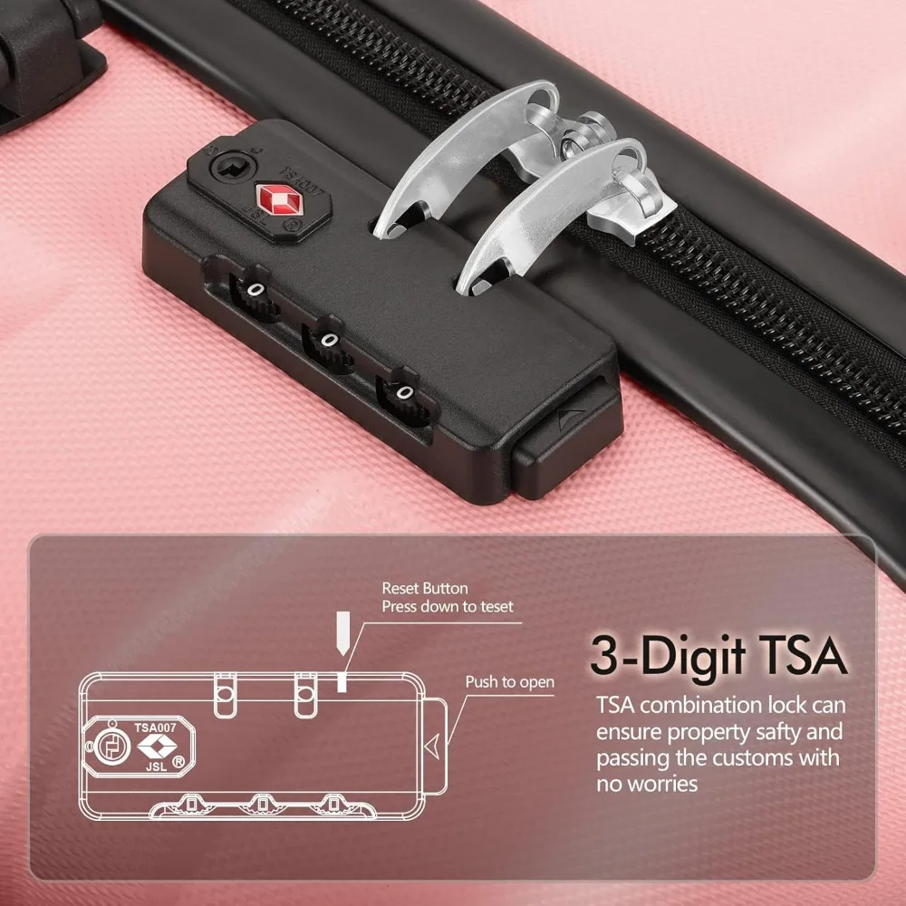 Lightweight ABS Hardside Suitcase with 4 Universal Wheels, TSA Lock, Large 28 Inch Pink for Travel