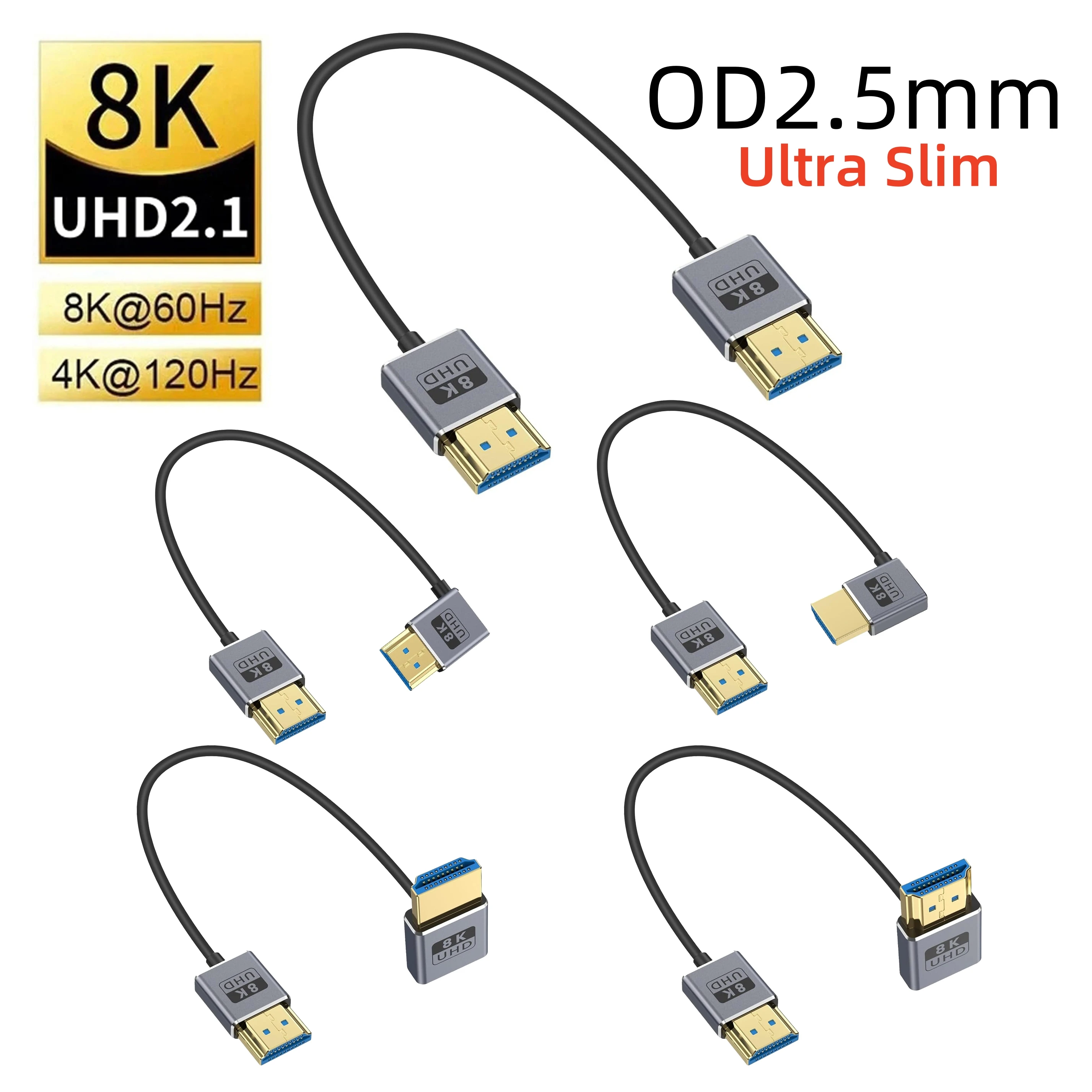 

HDMI-compatible2.1 Cable 48Gbps 8K@60Hz 4K@240Hz OD2.5mm Ultra Thin/Coaxial Cable HDR eARC for PS5 Xbox One Gaming Monitor PC