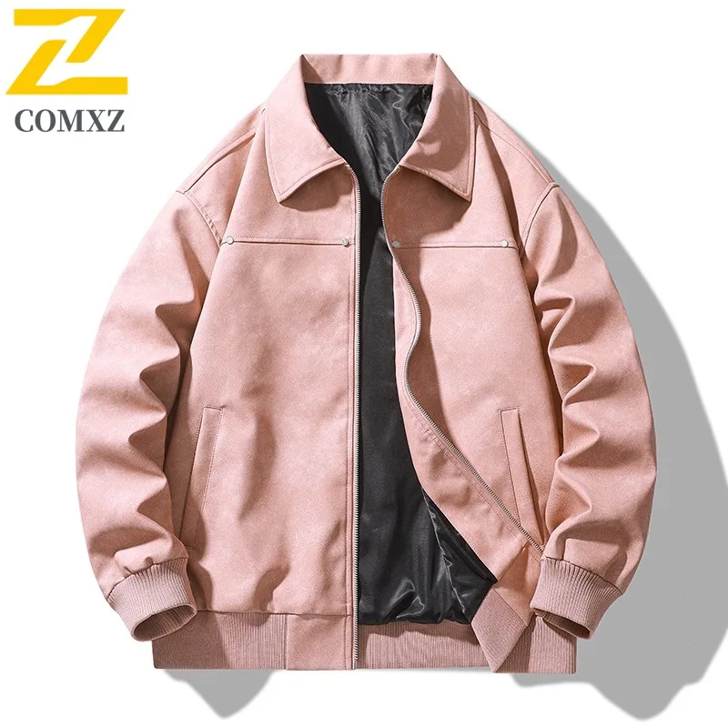 سترة جلدية فاخرة للرجال من COMXZ على الطراز الأمريكي سترات مضادة للرياح للدراجات النارية كاجوال بياقة واقفة سترة واقية للخريف #4