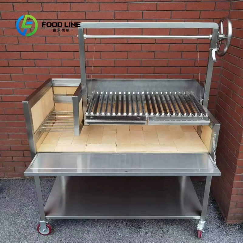 customized santa maria bbq unit asado parrilla fire brick lined crank lifting trolley for villa backyard commercial event setup