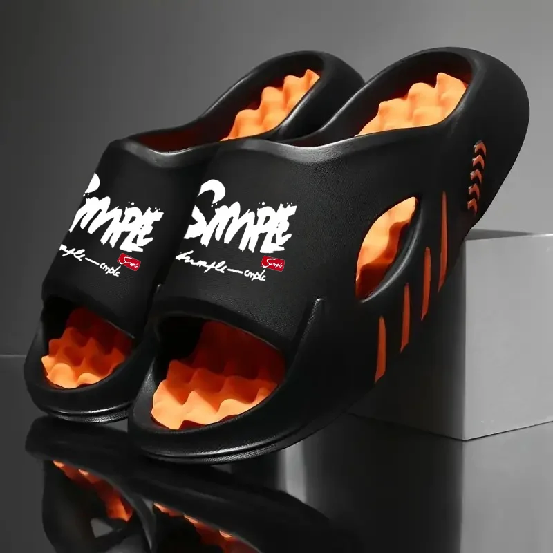 New Trendy Color-Blocking Massage Slippers for Couples, Men and Women, for Spring and Summer, Comfortable Eva Thick-Soled Spmle Printed Slippers, Versatile for Home and Outdoor Daily Use