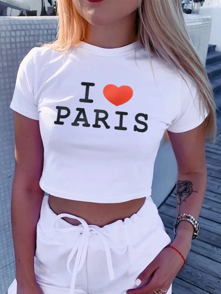 

Сексуальный сладкий пряный укороченный топ Paris Love, женская футболка ort Street Sle, свободная посадка из полиэстера, круглая футболка Ne ort Sve