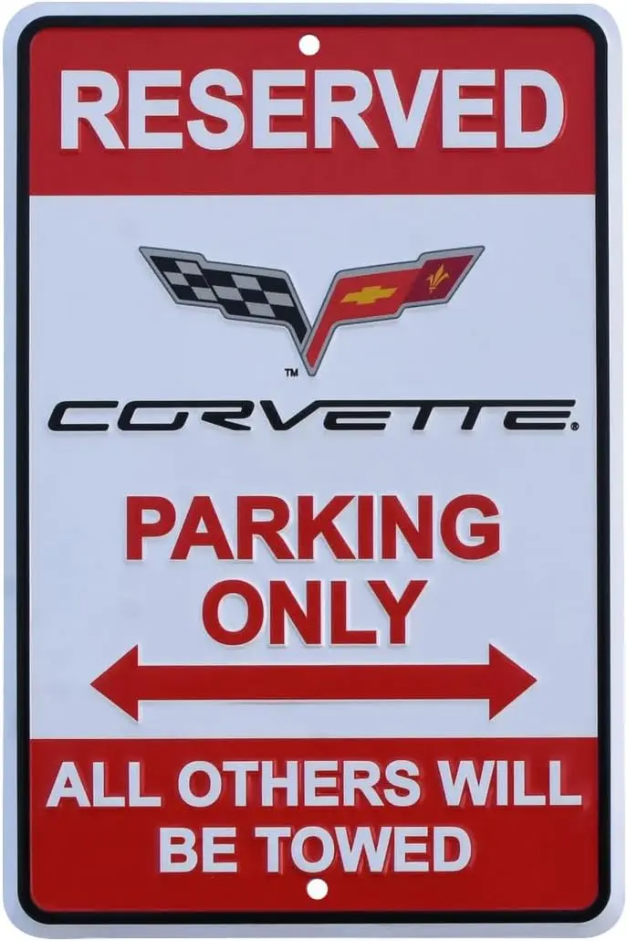 Treasure Gurus Embossed Chevy Corvette Parking Only Tin Metal Sign Vette Game Room Garage Man Cave Shop Wall Decor