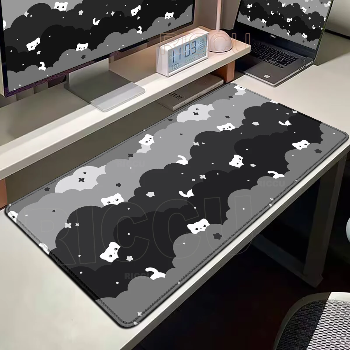 Black Cat Gaming Mousepad PC Schrank Schreibtischmatte Gamer Mauspad Große Mausmatte Schreibtischunterlage Tastaturmatte Design Tischteppich XXL Spielmatte