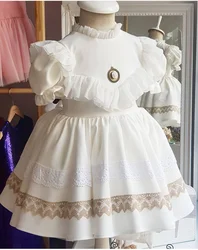 0-12Y Baby Girl Spring Summer White Vintage Spanish Princess Ball Gown Dress for Eid Causal  B151