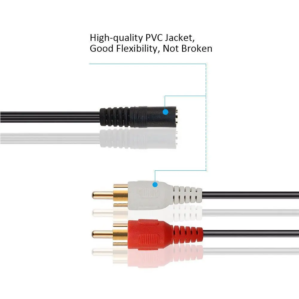 New 2 RCA Male to Female 3.5mm Jack Aux Stereo Audio Cable