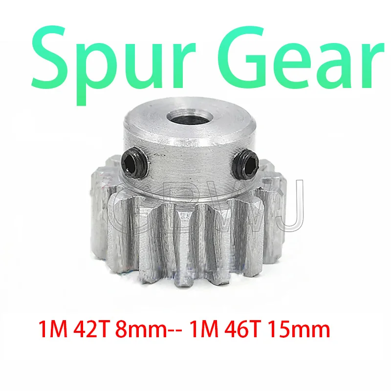 1Pcs 45#Steel 1 Module Spur Gear Motor Gear 1M 42T/43T/44T/46T No Quenching Mechanical Transmission Gear Bore 6/8/10/12/15-20mm