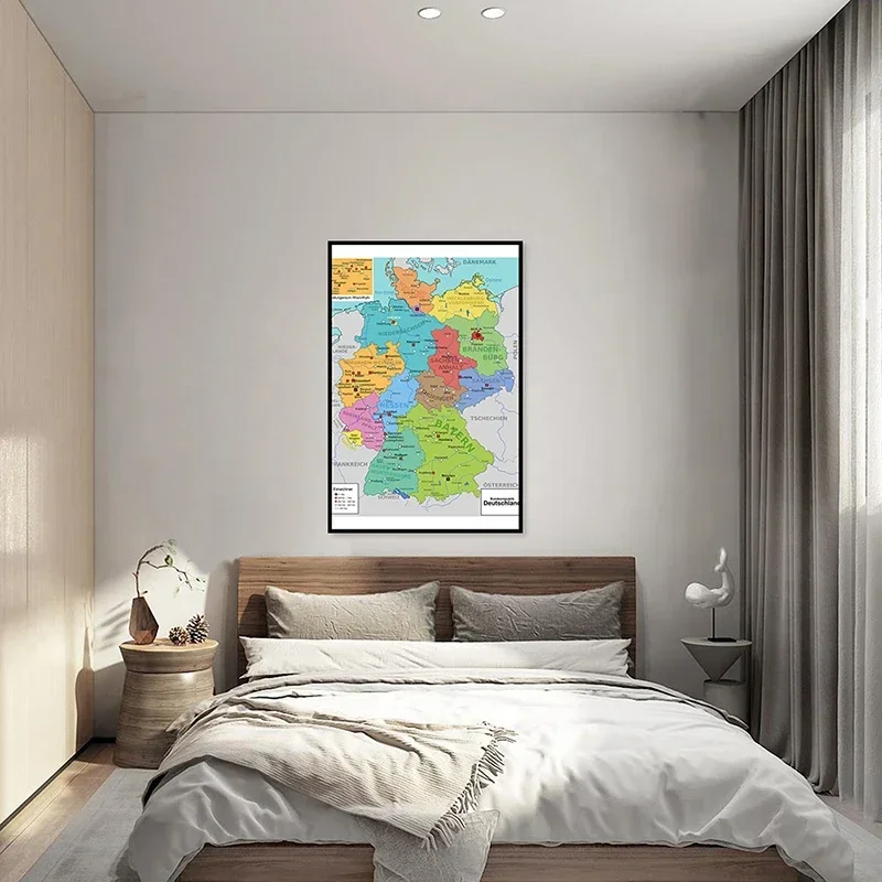 42*59cm Map of Germany Wall Decorative Map In German Unframed Canvas Painting Art Poster Living Room Home Decor School Supplies
