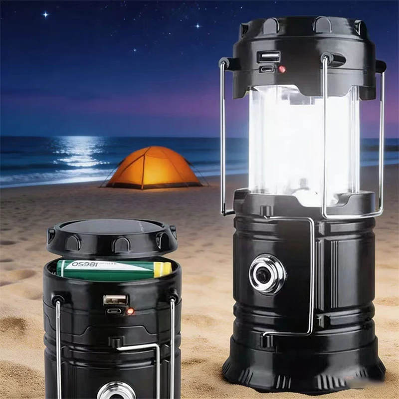 Linterna LED Portátil para Camping, Impermeable, Recargable por USB y Solar, Kit de Supervivencia para Emergencias en Interiores y Exteriores