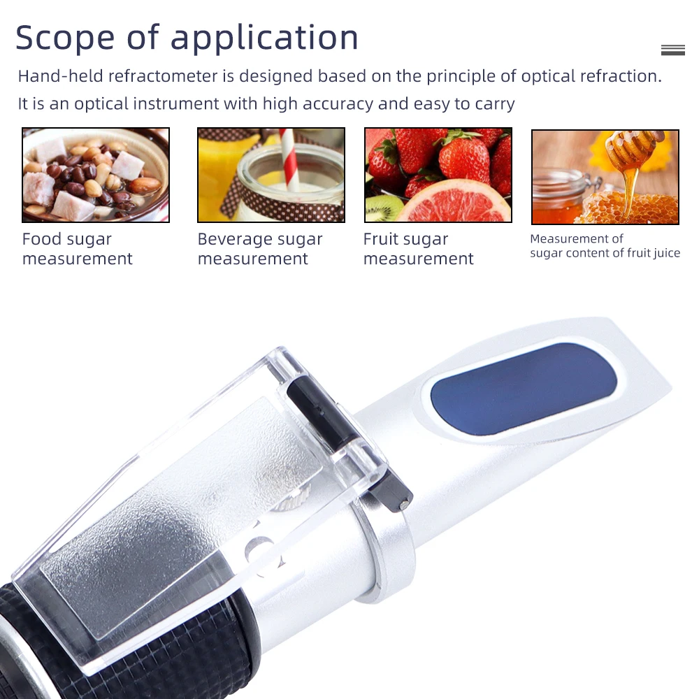 HandHeld 28-62% Sugar Refractometer ATC Brix Tester Sugar Meter High Concentration Densimeter for Fruit Sauce Juice Jam Drinks