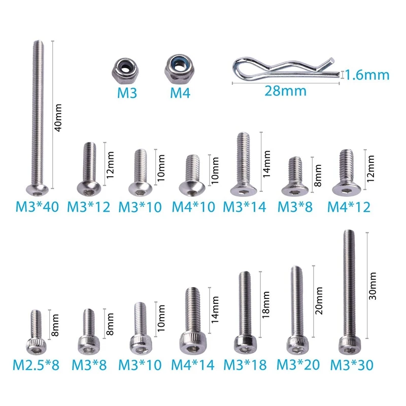 Kit di viti svasate Rc in acciaio inossidabile 205 pezzi per 1/10 1/8 Traxxas Slash fruscio Axial Hsp Hpi Arrma Redcat Rc Truck