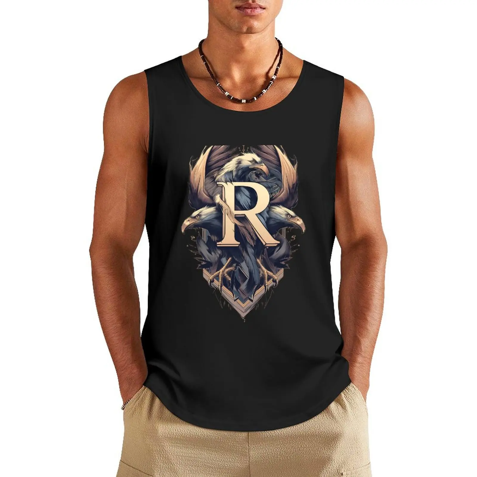 

Three Eagles and the letter R - Fantasy Tank Top muscle t-shirt gym clothing Men's clothing brands