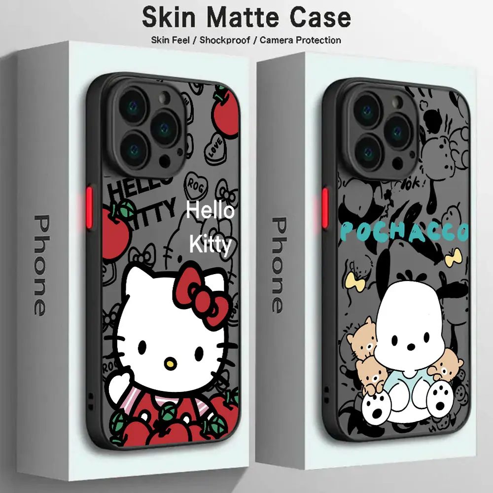 New Black Sanrio Kuromi Cute Phone Case For iPhone 15 14 13 12 11 Mini Pro Max X XR XSMax 7 8 Plus Matte Transparent Back Cover