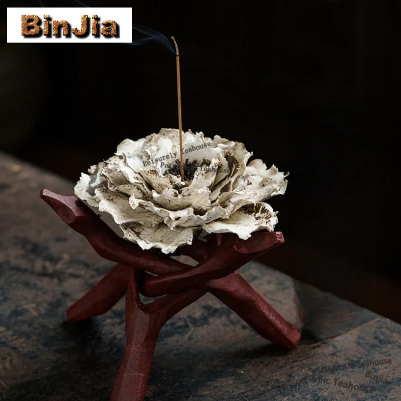 Handcrafted Peony Flower Incense Holder Incense Waterfall Incense Burners With Walnut Base Aromatherapy Censer Tea Services Gift