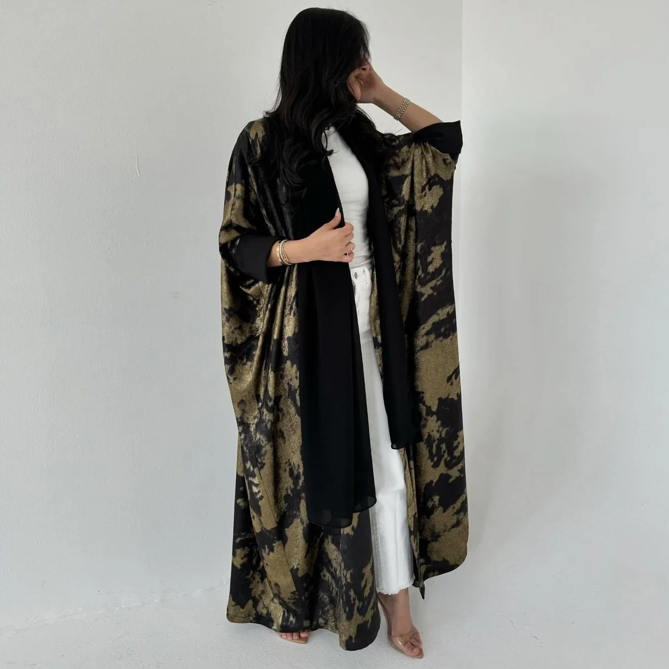 Eid Ladies Kimono Abaya Cape Bronzing Open Abayas Dubai Luxury Islamic Modest Clothes for Muslim Women Kaftan Turkish Dresses