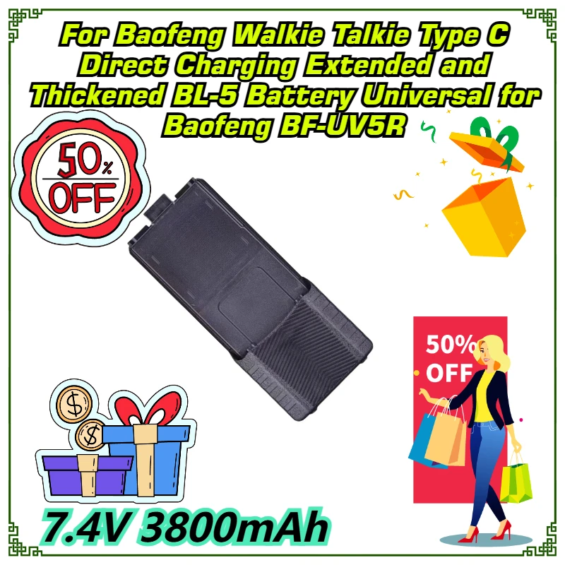 7.4V 3800mAh pour Baofeng talkie-walkie Type C charge directe batterie BL-5 étendue et épaissie universelle pour Baofeng BF-UV5R