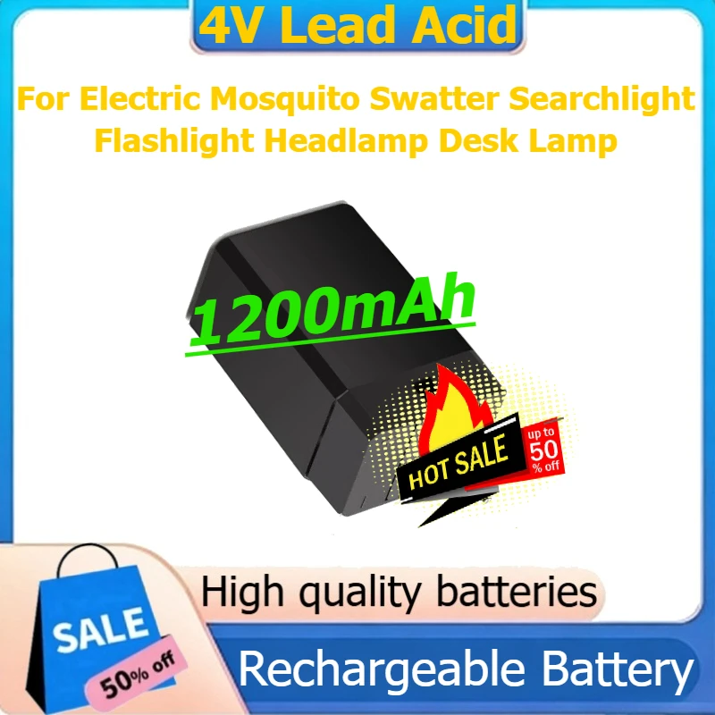 

4V Lead Acid Rechargeable Battery for Electric Mosquito Swatter Searchlight Flashlight Headlamp Desk Lamp 1200mAh