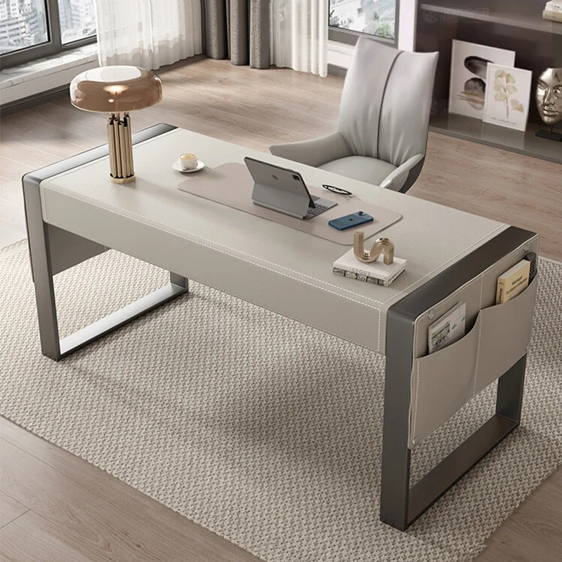 Italian minimalist desk, modern light luxury high-end saddle leather desk, home study computer desk