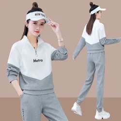 Women Casual Tracksuit 2024 Spring Autumn Fashion Patchwork Sets Half Zipper Sweatshirt+Pants 2Pcs Suit Female Loose Outfits