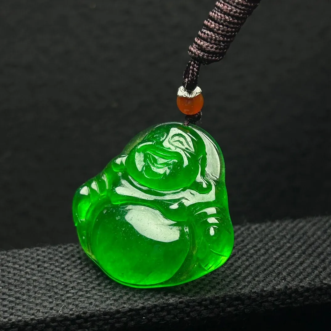 

Certified Natural High Ice Green Jade Jadeite Carved Buddha Pendant & Necklaces