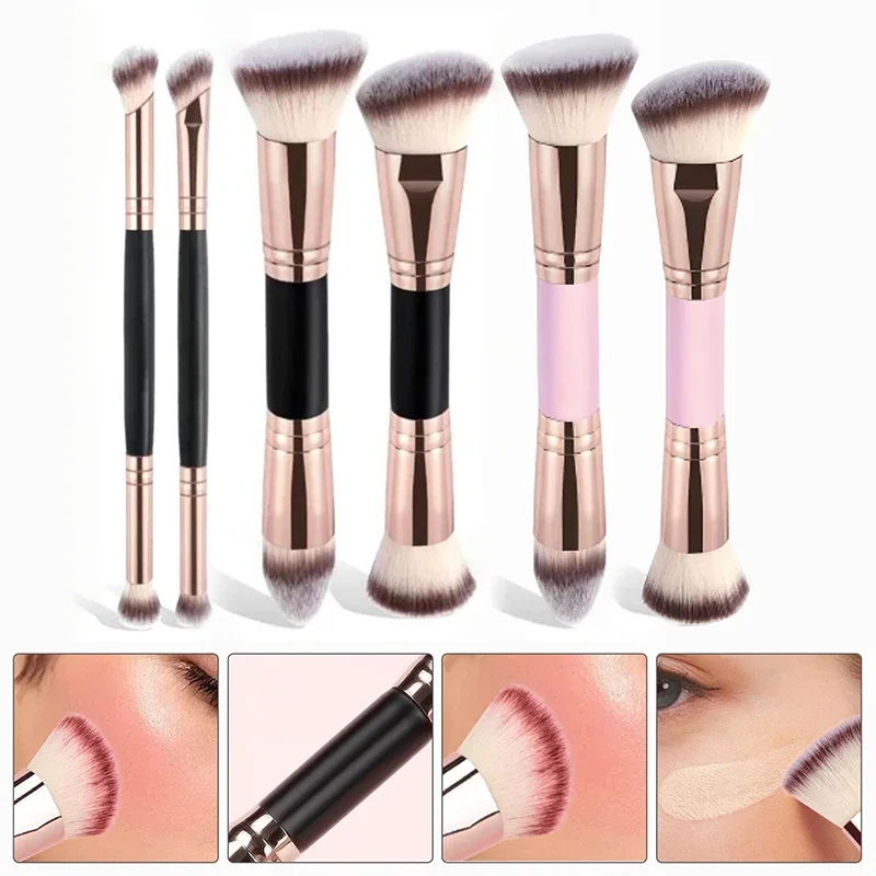 1/2/5PCS Foundation Make-Up Borstel Double-ended Platte/Angle Top Contour Borstel Voor schoonheid Mengen Vloeibare Poeder Concealer Crème