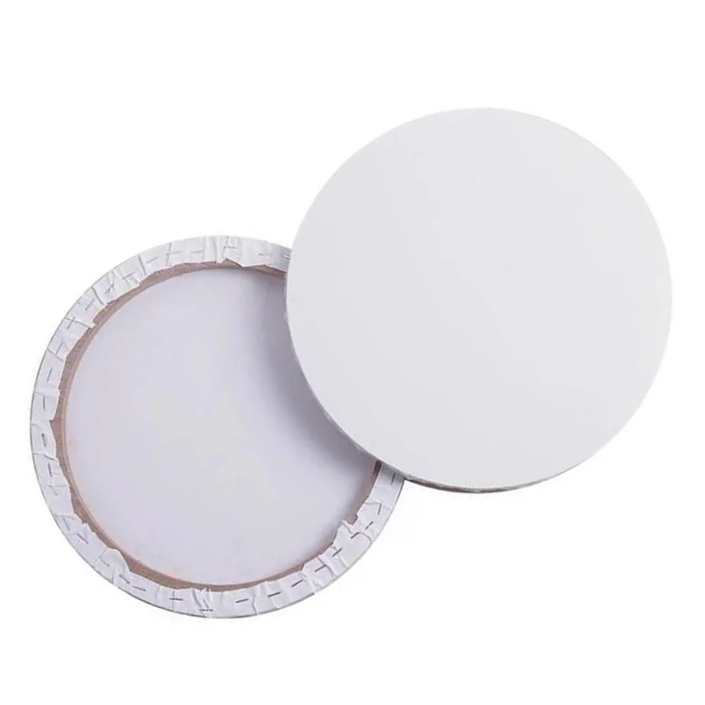 

2 Pcs White Painting Board Canvas Boards Small Wood Artist Stretched Round Blank Mini Canvases