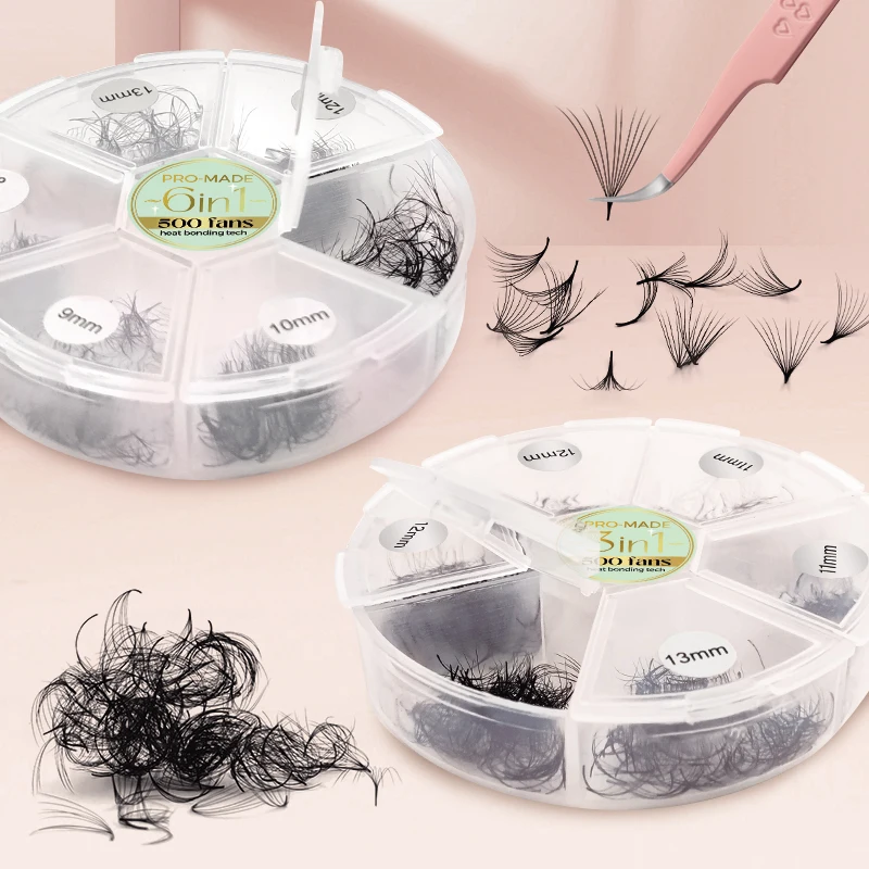 New 6 in 1 500 Loose Fans Premade Volume Fans 3D to 20D Mix Lengths Pointy Base Bouquet Eyelashes Promade Fans Eyelash Extension